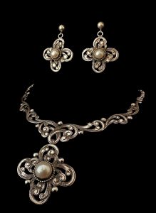 Silver and Pearl Necklace and Earring Set